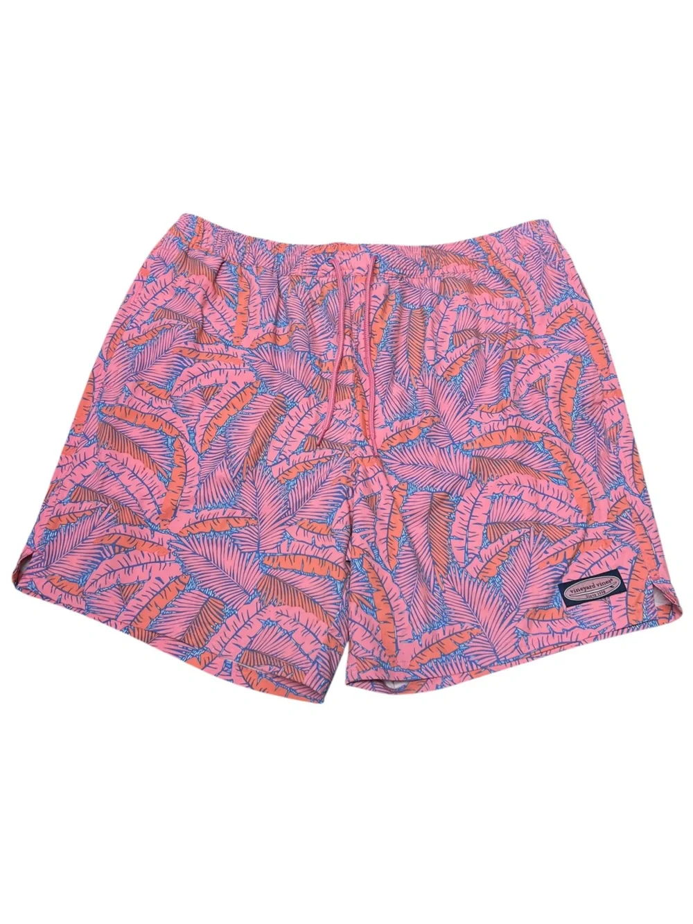 Vineyard Vines island palms Chappy swim trunks 7” inseam coral blue preppy